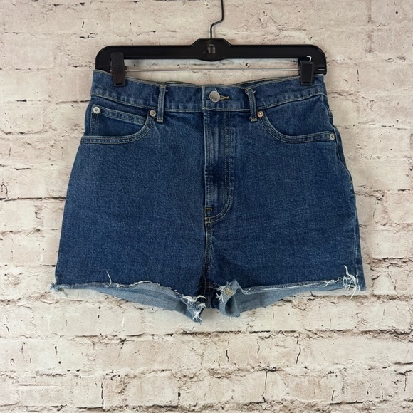 EVERLANE Women's 27 The Way High Denim Short Dark Wash Raw Hem Stretch Cotton - Picture 1 of 13